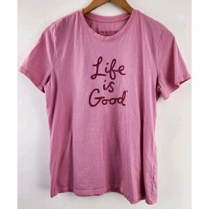 Life Is Good Shirt Women's Medium Pink Short Sleeves Spell Out T-shirt